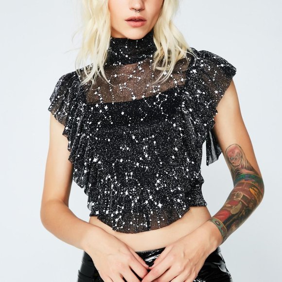 DollsKill Out of This World Ruffle Crop Top - Picture 2 of 3